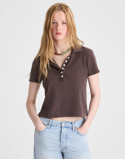 Madewell Shrunken Polo in Cotton Pique Dark Brown