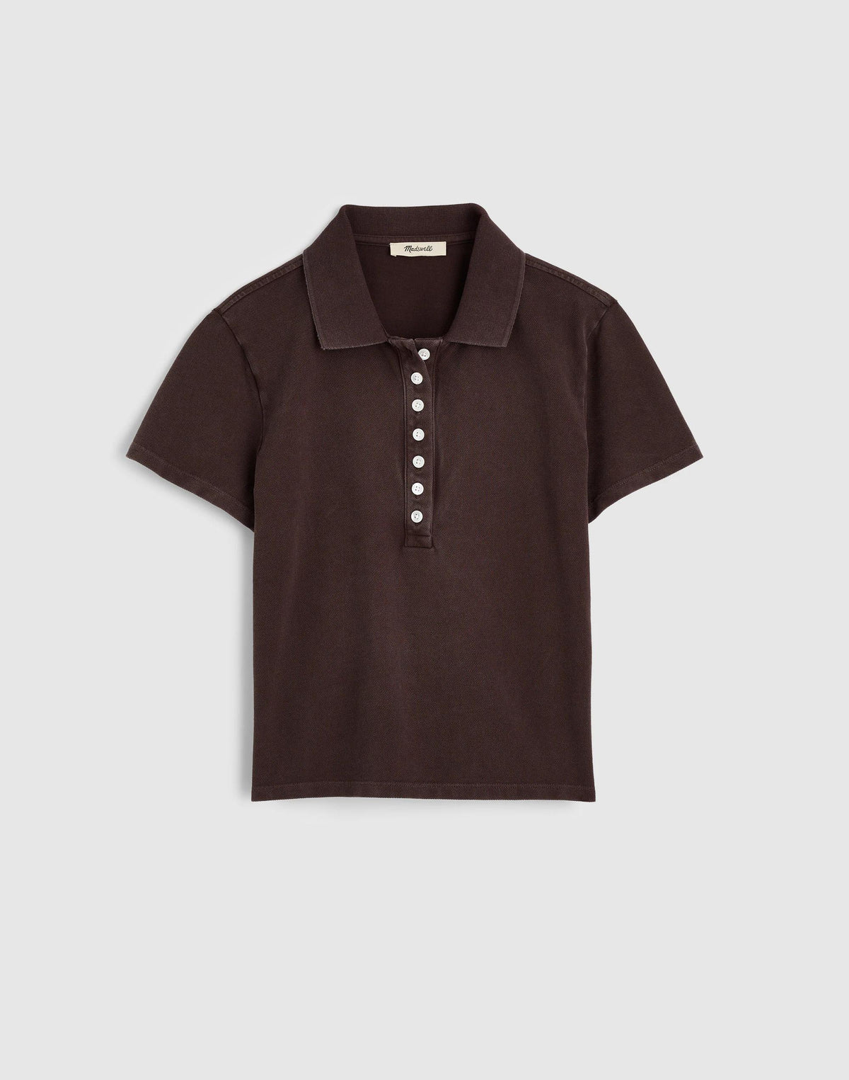 Madewell Shrunken Polo in Cotton Pique Dark Brown