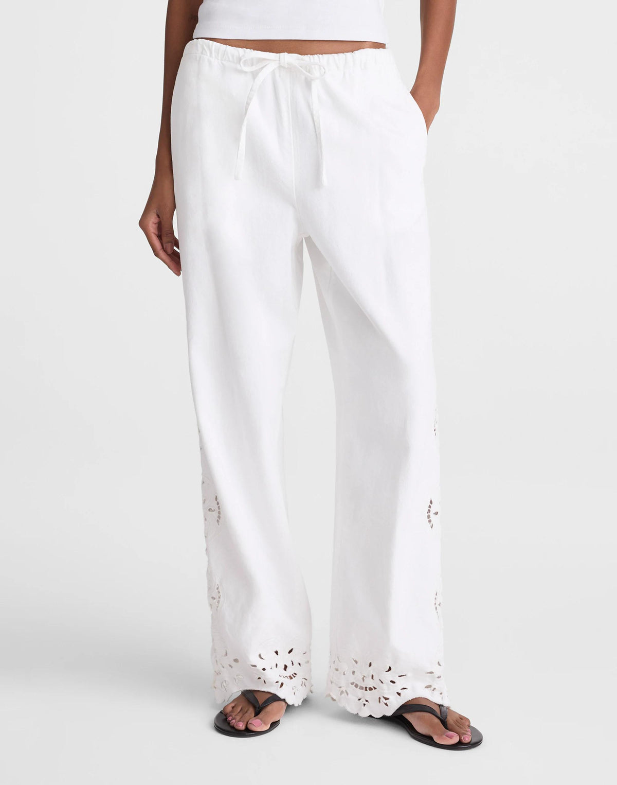 Madewell Embroidered Denim Pull-On Pants Tile White