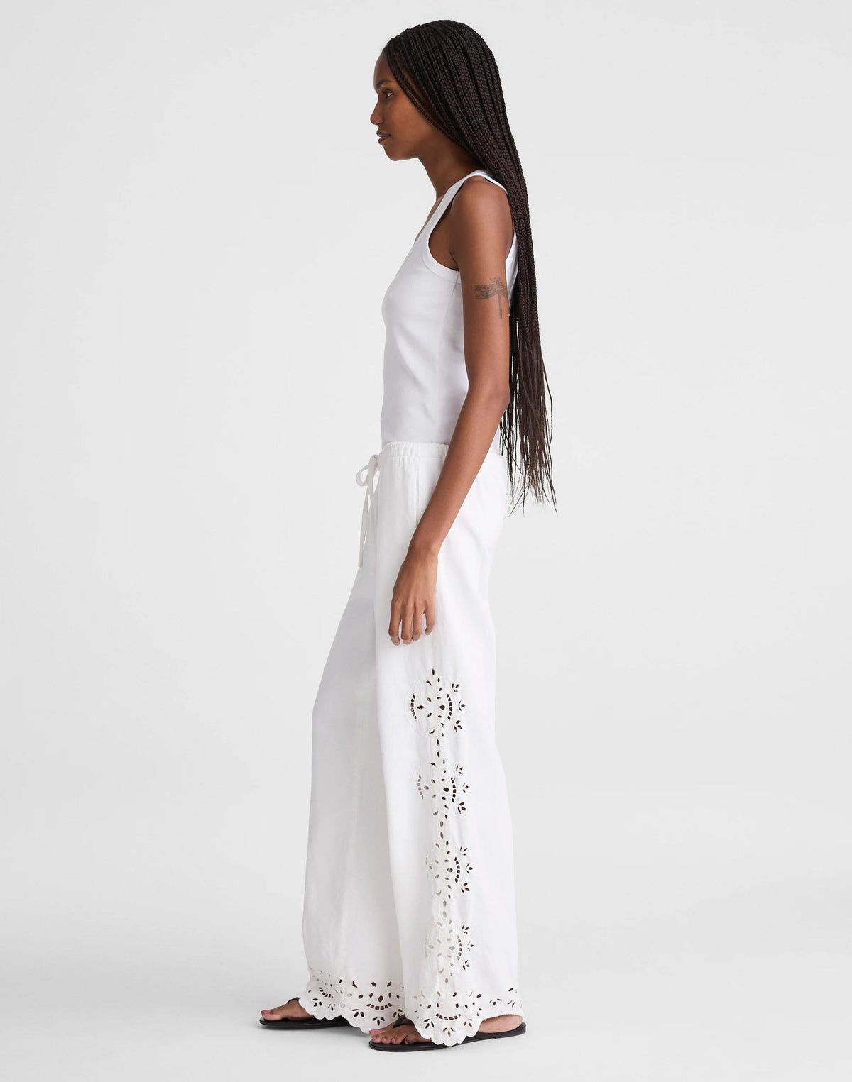 Madewell Embroidered Denim Pull-On Pants Tile White