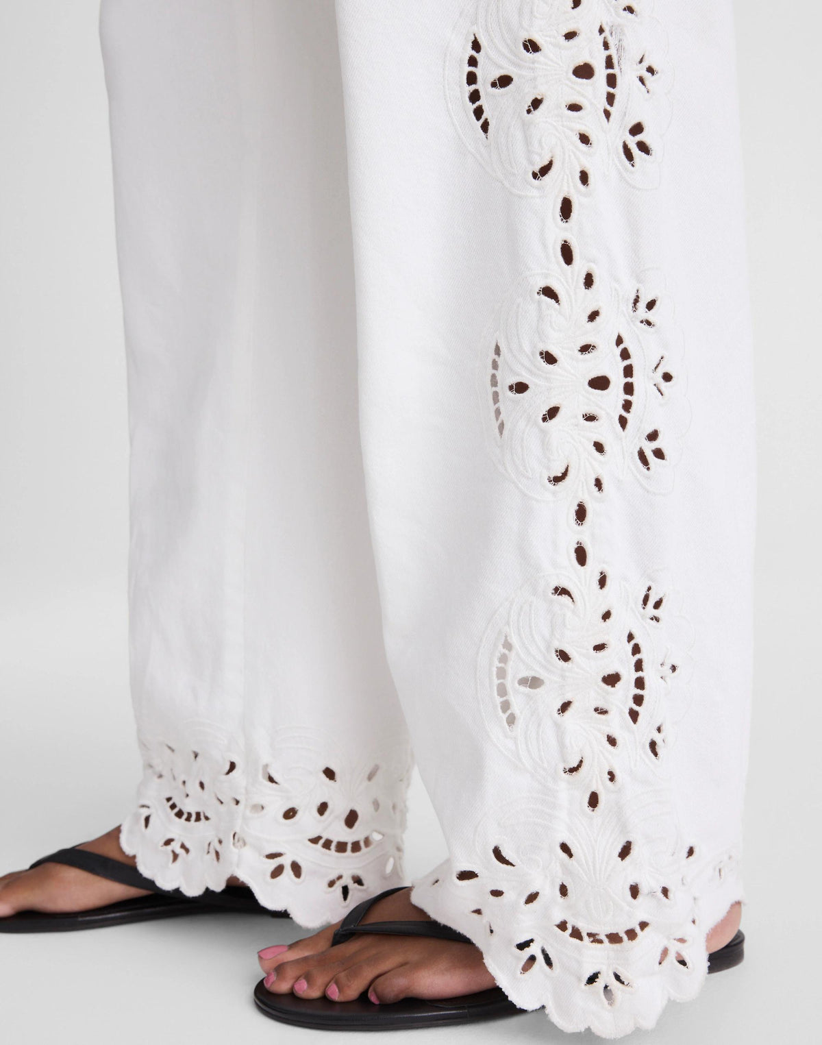 Madewell Embroidered Denim Pull-On Pants Tile White