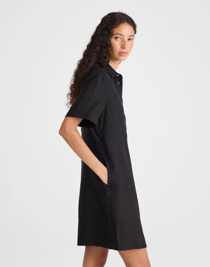 Madewell Relaxed Mini Shirtdress in 100% Linen Jet Black