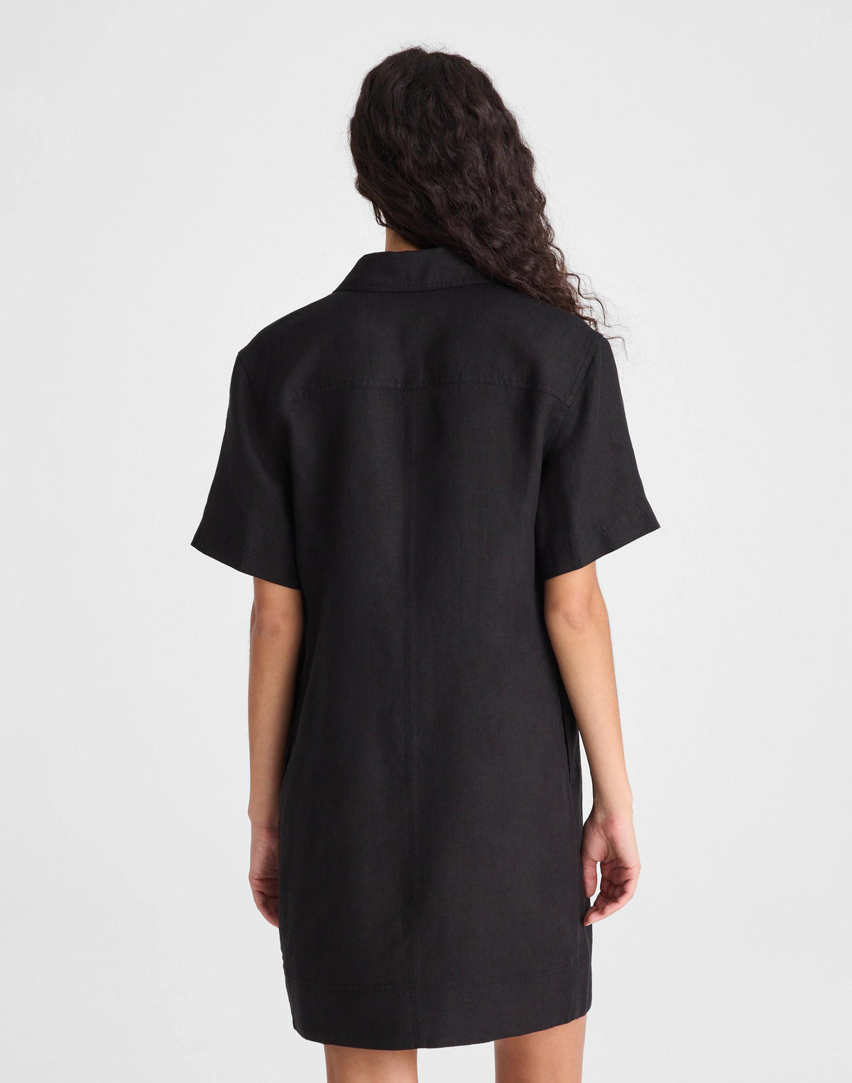 Madewell Relaxed Mini Shirtdress in 100% Linen Jet Black