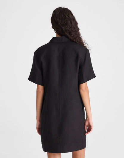 Madewell Relaxed Mini Shirtdress in 100% Linen Jet Black
