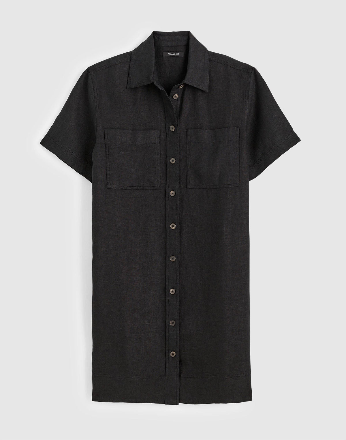 Madewell Relaxed Mini Shirtdress in 100% Linen Jet Black