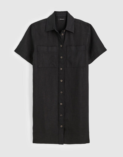 Madewell Relaxed Mini Shirtdress in 100% Linen Jet Black