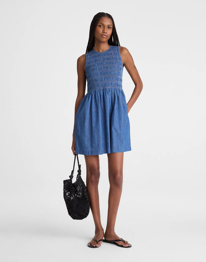 Madewell The Denim Melody Smocked Mini Dress Cove Wash