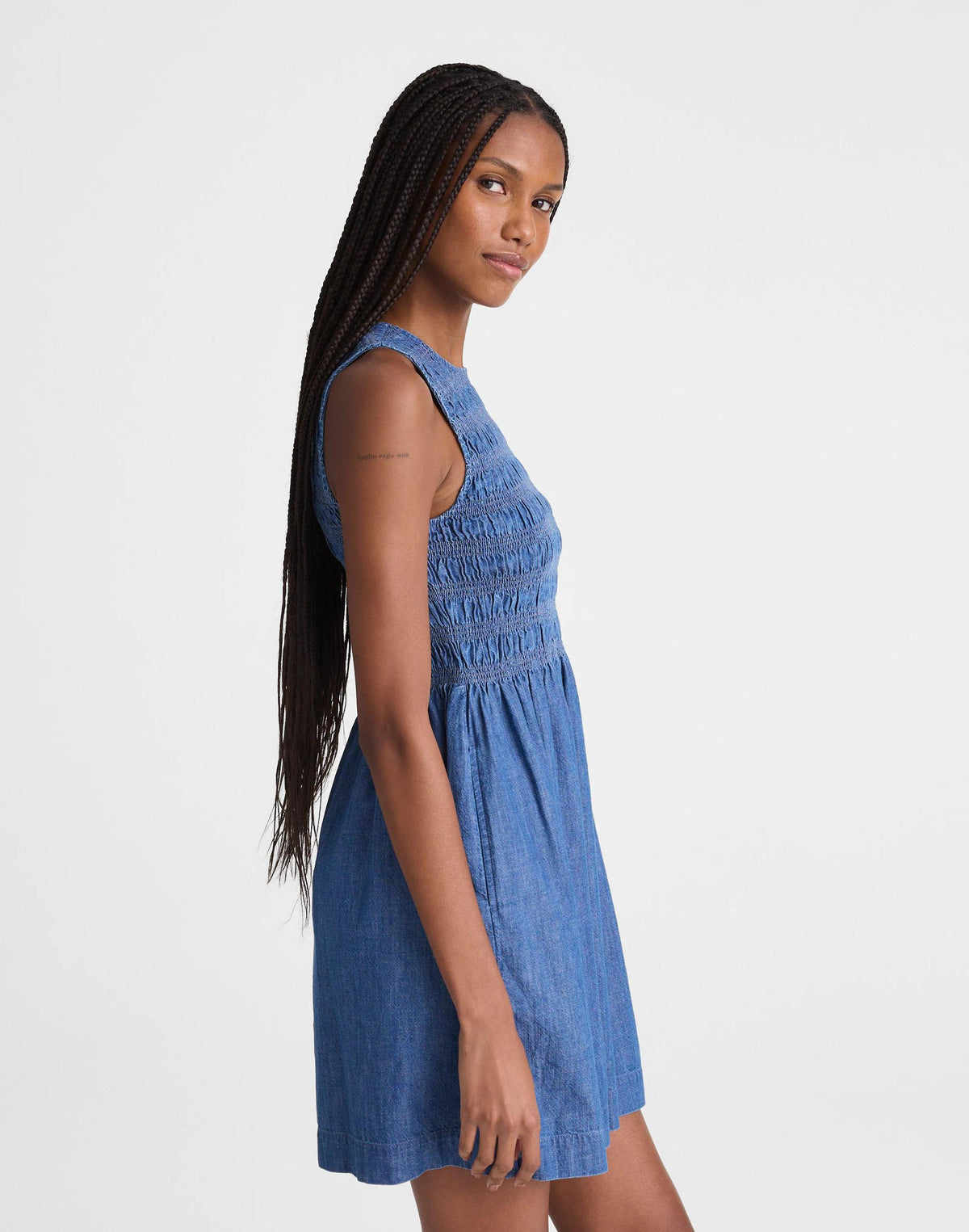 Madewell The Denim Melody Smocked Mini Dress Cove Wash