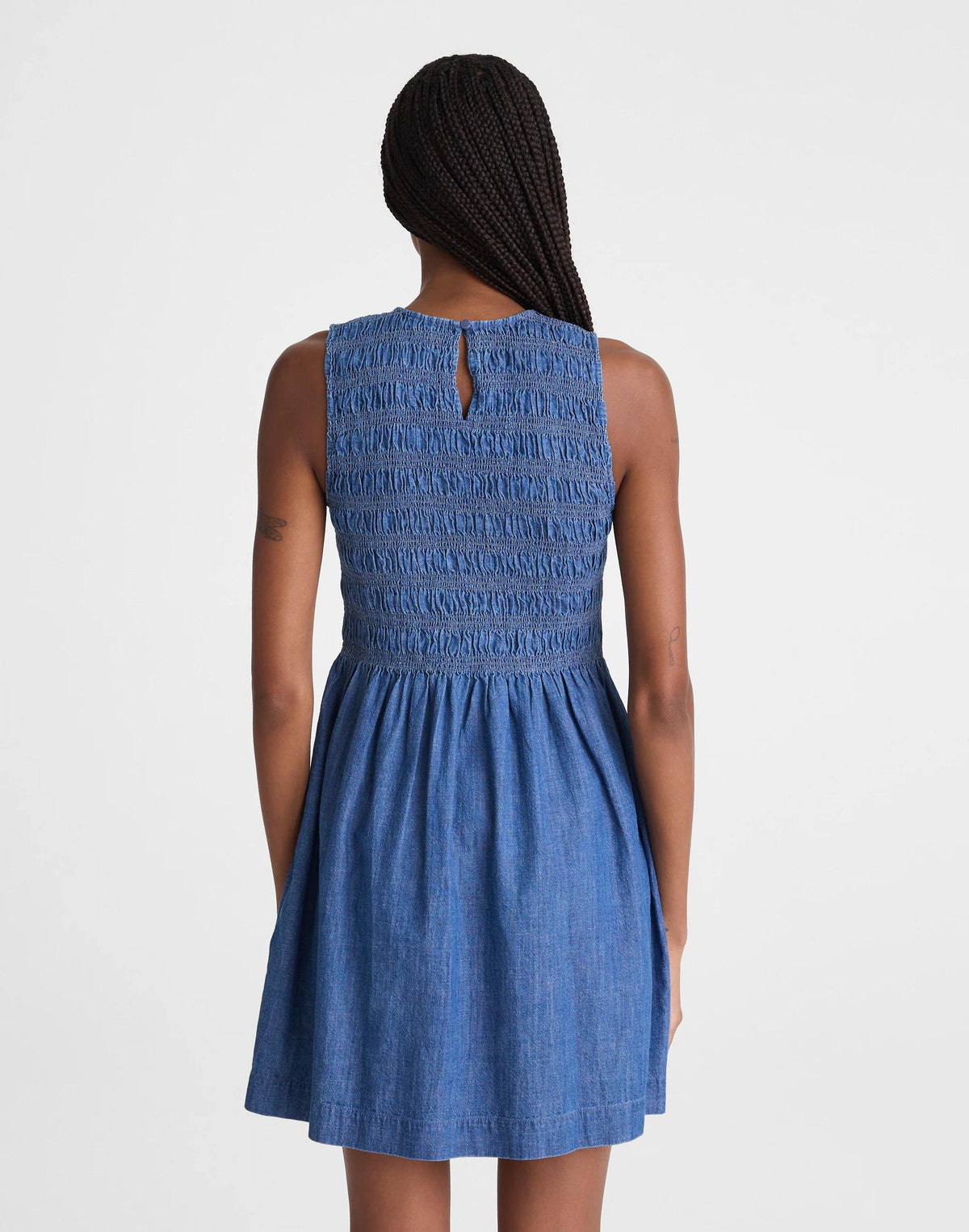 Madewell The Denim Melody Smocked Mini Dress Cove Wash