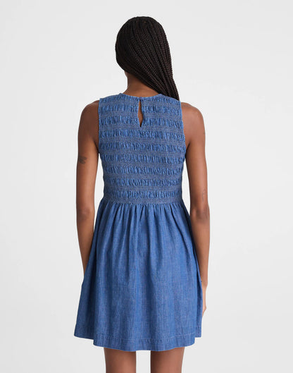 Madewell The Denim Melody Smocked Mini Dress Cove Wash