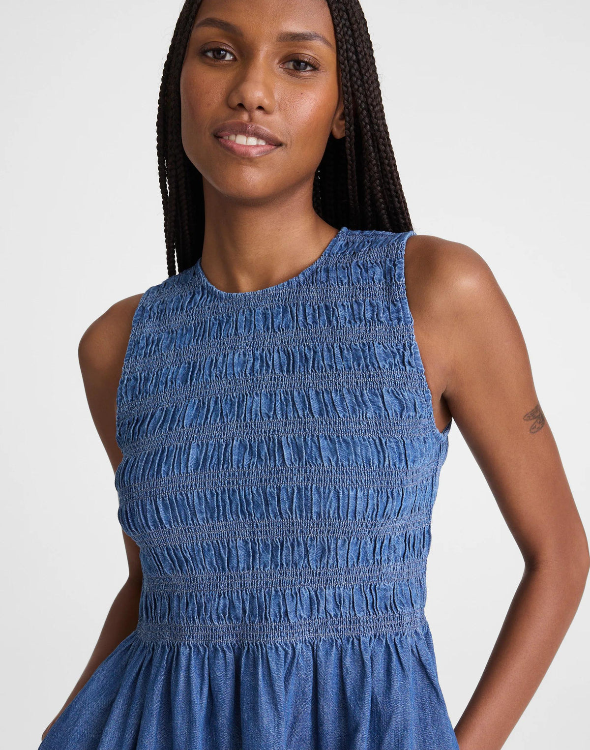 Madewell The Denim Melody Smocked Mini Dress Cove Wash