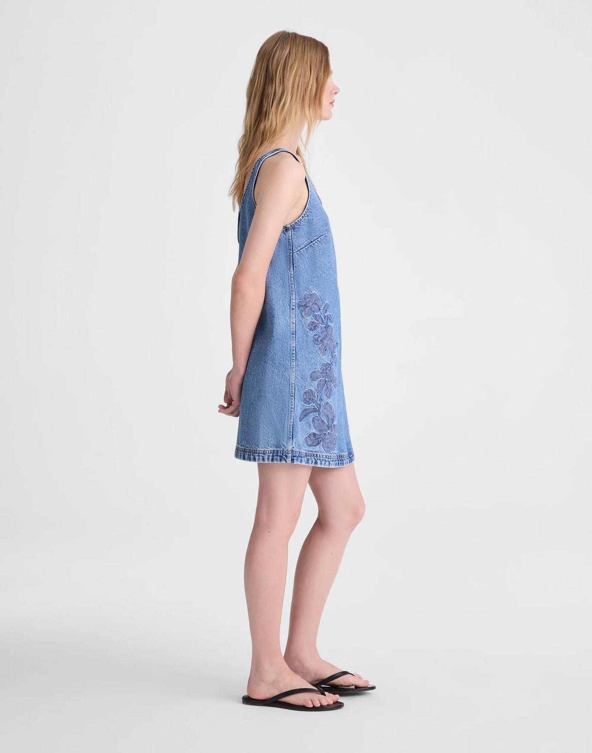Madewell Denim Embroidered Mini Dress Worn Mid Indigo