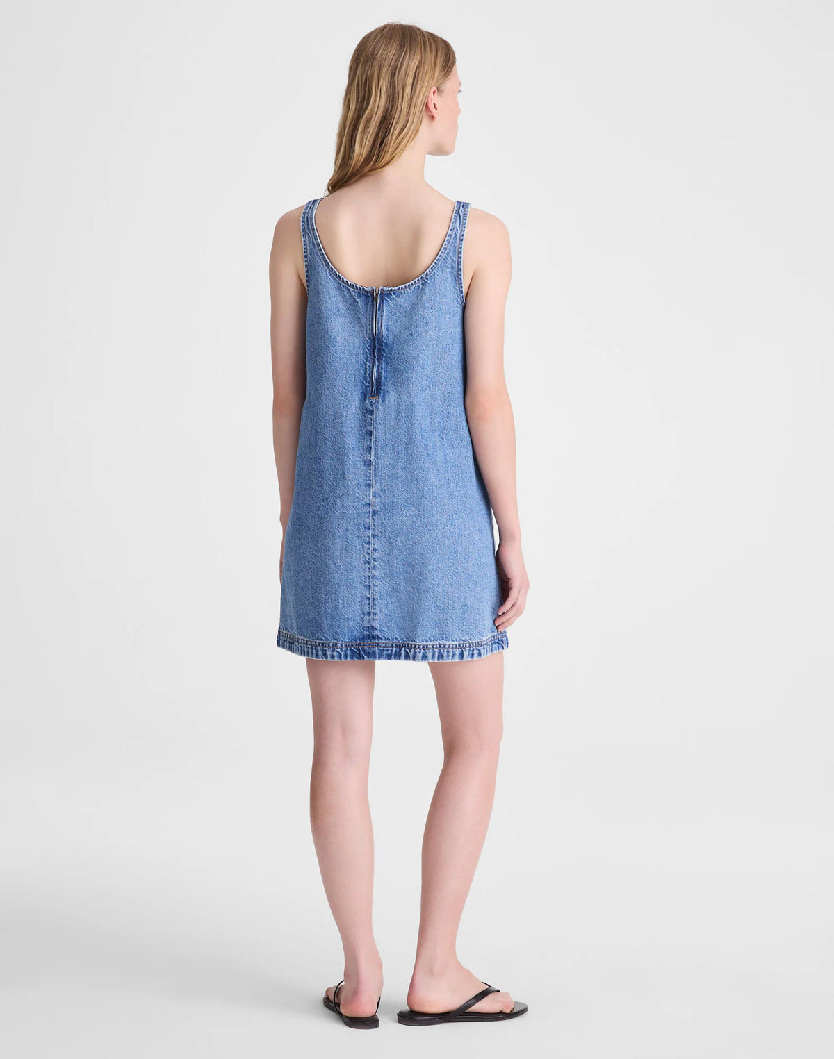 Madewell Denim Embroidered Mini Dress Worn Mid Indigo