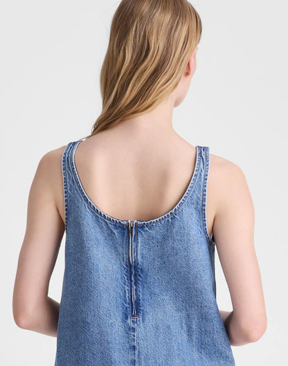 Madewell Denim Embroidered Mini Dress Worn Mid Indigo