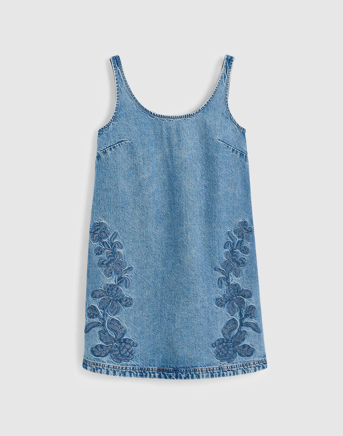 Madewell Denim Embroidered Mini Dress Worn Mid Indigo
