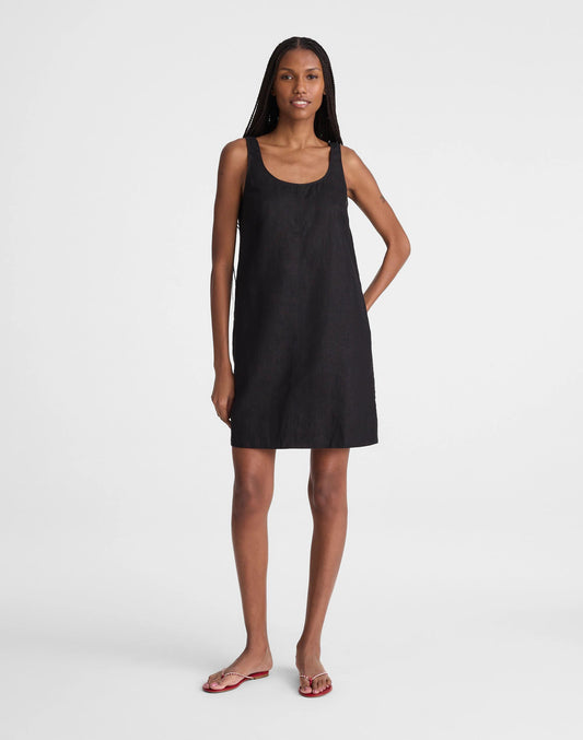 Madewell Scoopneck Mini Shift Dress in 100% Linen Jet Black