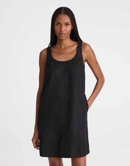 Madewell Scoopneck Mini Shift Dress in 100% Linen Jet Black