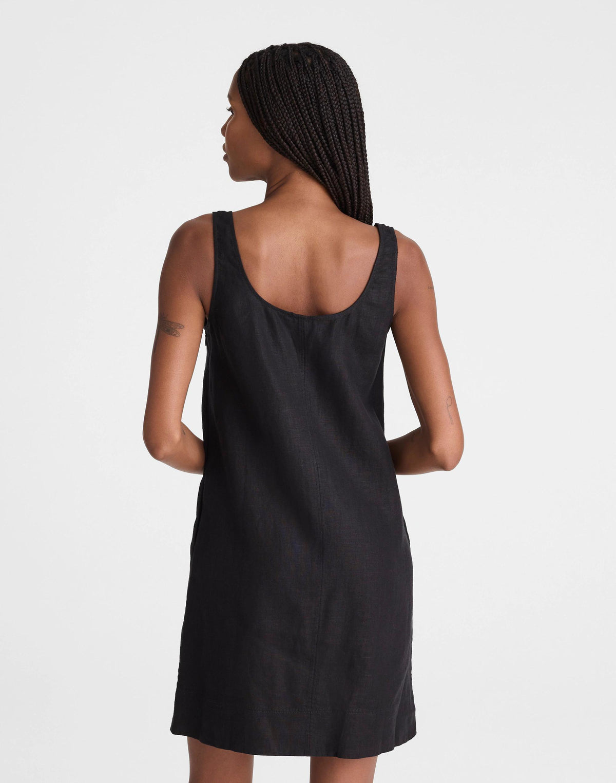 Madewell Scoopneck Mini Shift Dress in 100% Linen Jet Black