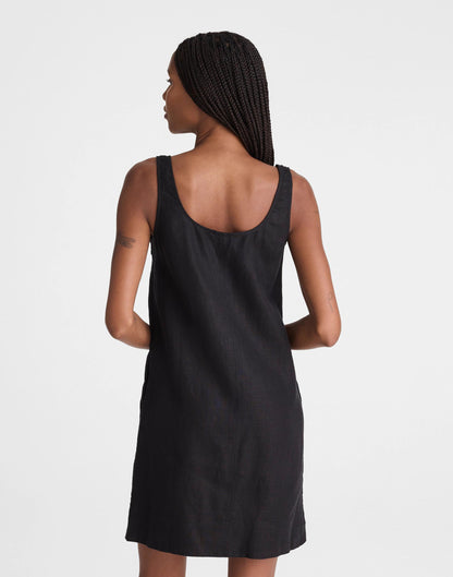 Madewell Scoopneck Mini Shift Dress in 100% Linen Jet Black