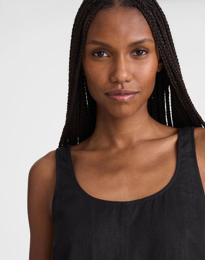 Madewell Scoopneck Mini Shift Dress in 100% Linen Jet Black