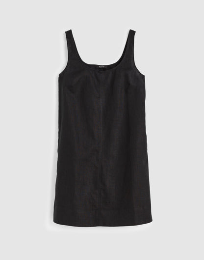Madewell Scoopneck Mini Shift Dress in 100% Linen Jet Black