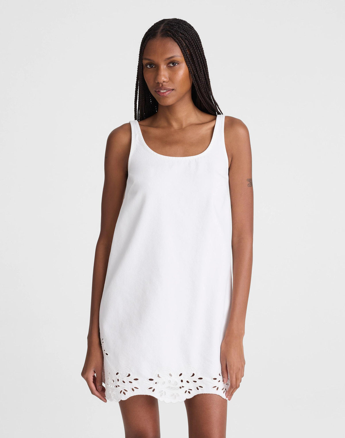 Madewell Denim Eyelet Mini Shift Dress Tile White