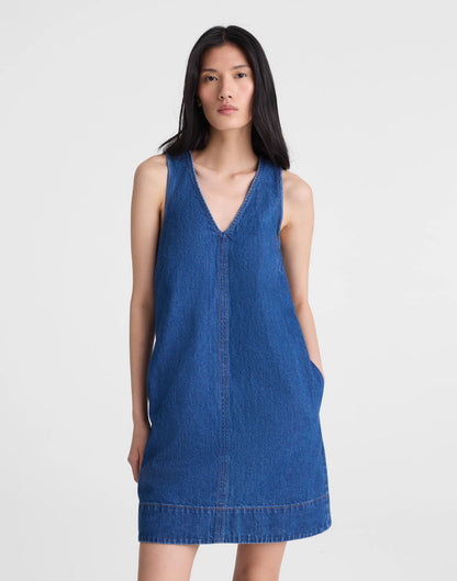 Madewell Denim V-Neck Sleeveless Mini Dress Marina Blue