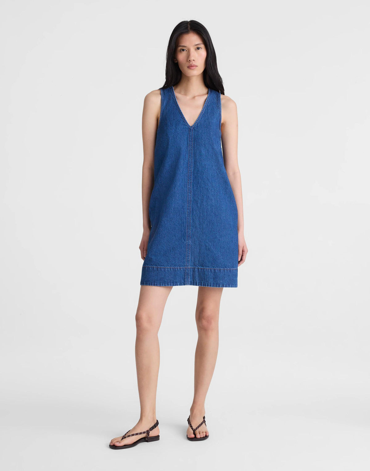 Madewell Denim V-Neck Sleeveless Mini Dress Marina Blue