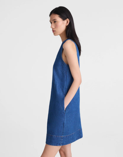 Madewell Denim V-Neck Sleeveless Mini Dress Marina Blue