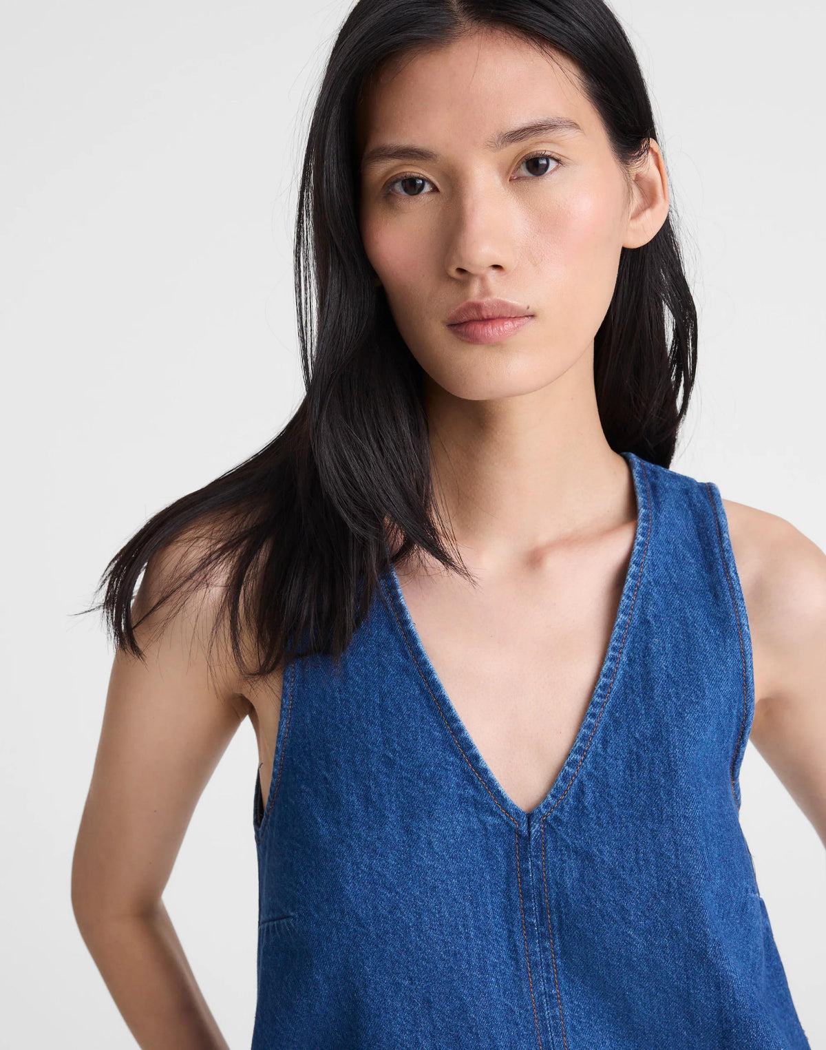 Madewell Denim V-Neck Sleeveless Mini Dress Marina Blue