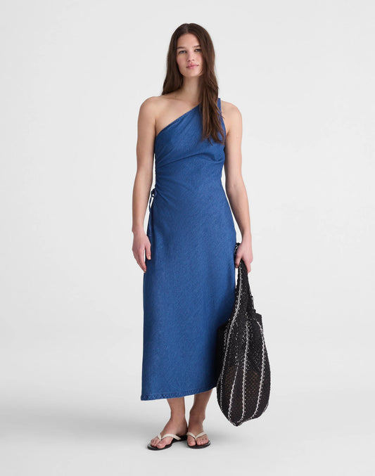 Madewell Denim One-Shoulder Maxi Dress Marina Blue