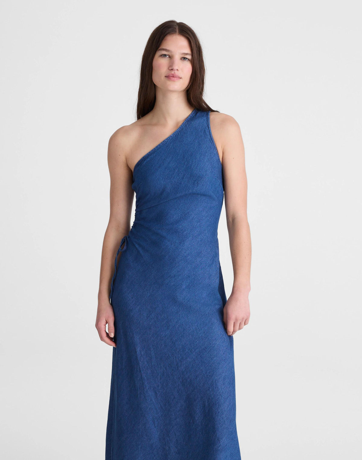 Madewell Denim One-Shoulder Maxi Dress Marina Blue