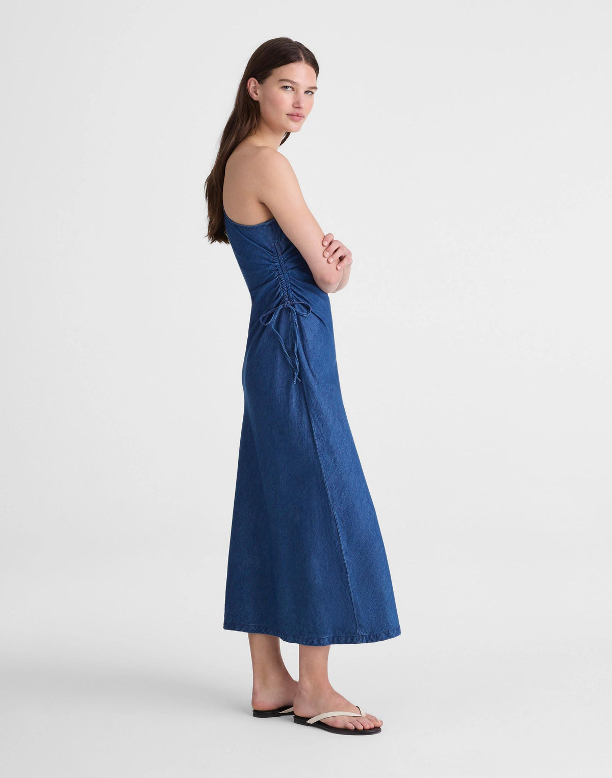 Madewell Denim One-Shoulder Maxi Dress Marina Blue