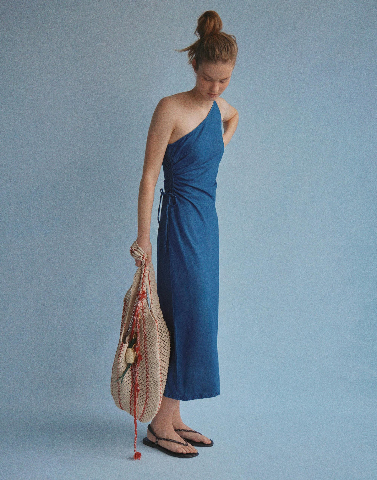Madewell Denim One-Shoulder Maxi Dress Marina Blue