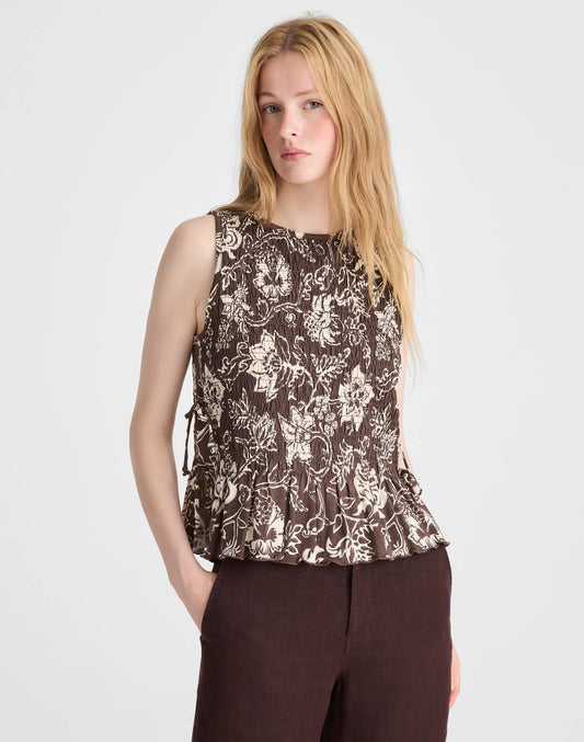 Madewell Side-Tie Smocked Tank Dark Brown