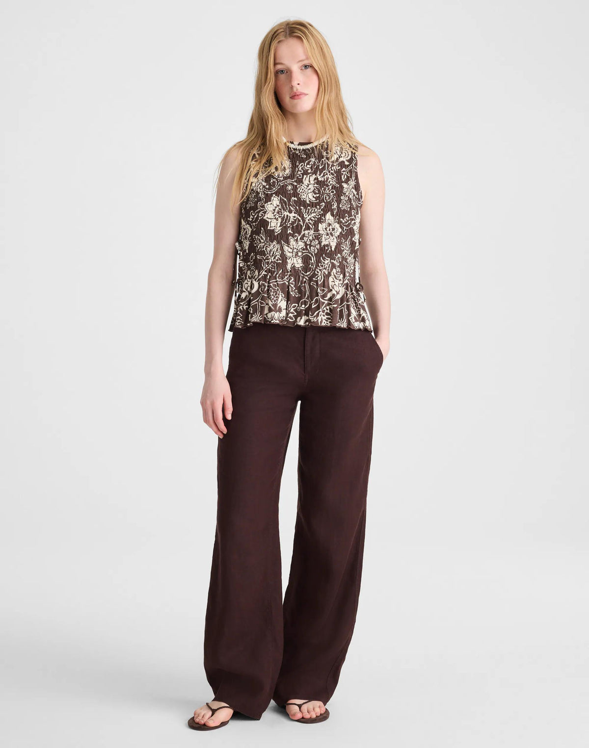 Madewell Side-Tie Smocked Tank Dark Brown