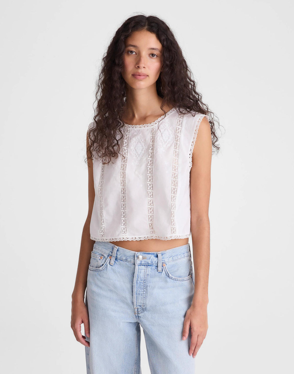 Madewell Embroidered Lace-Insert Top White