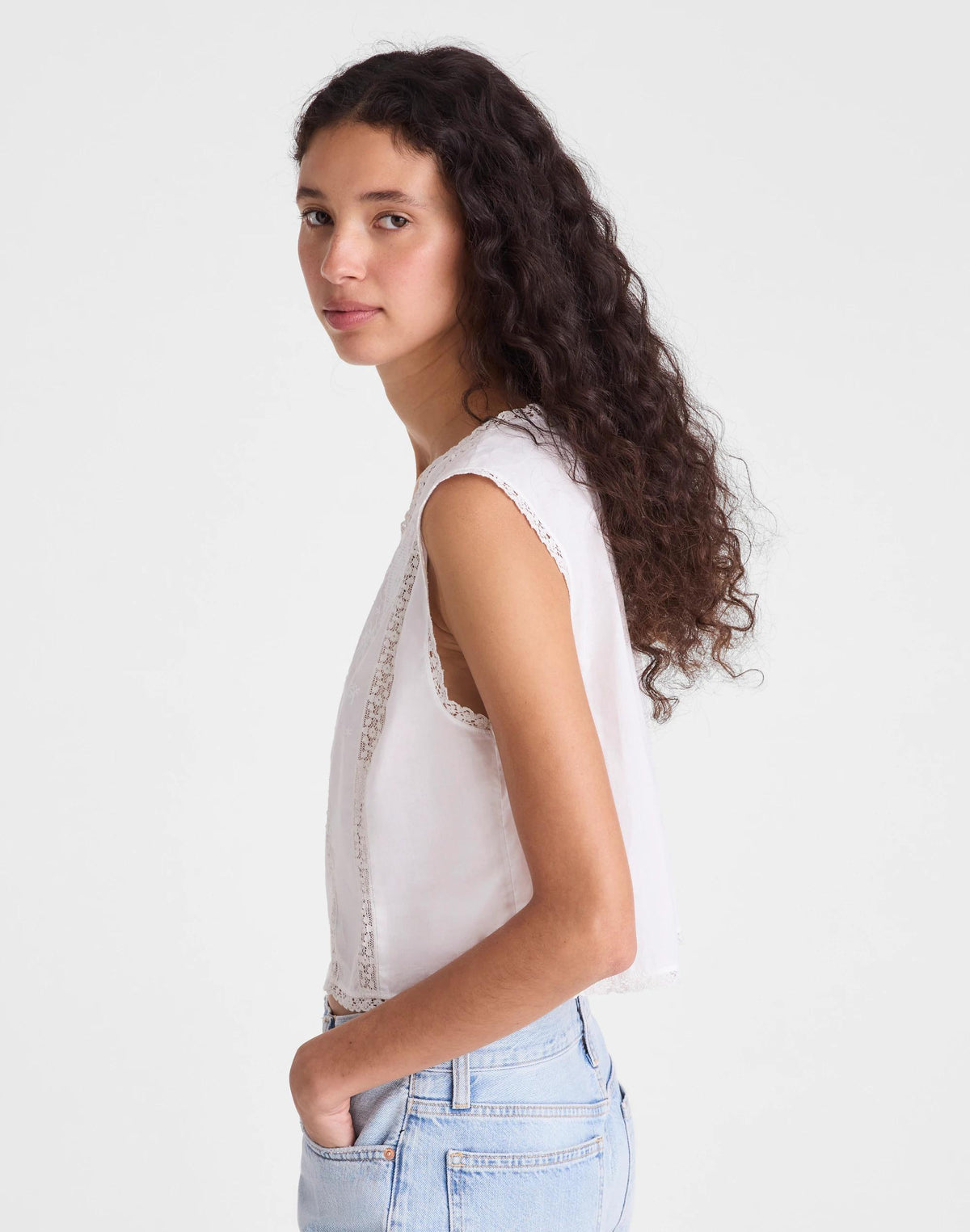 Madewell Embroidered Lace-Insert Top White