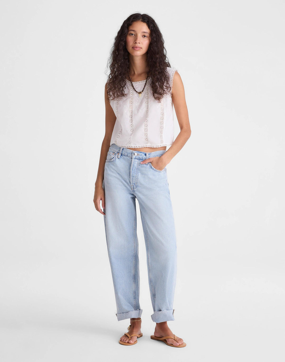Madewell Embroidered Lace-Insert Top White