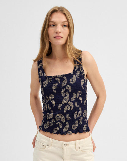Madewell Madewell x Shopbop Smocked Squareneck Tank Tossed Paisley Midnight