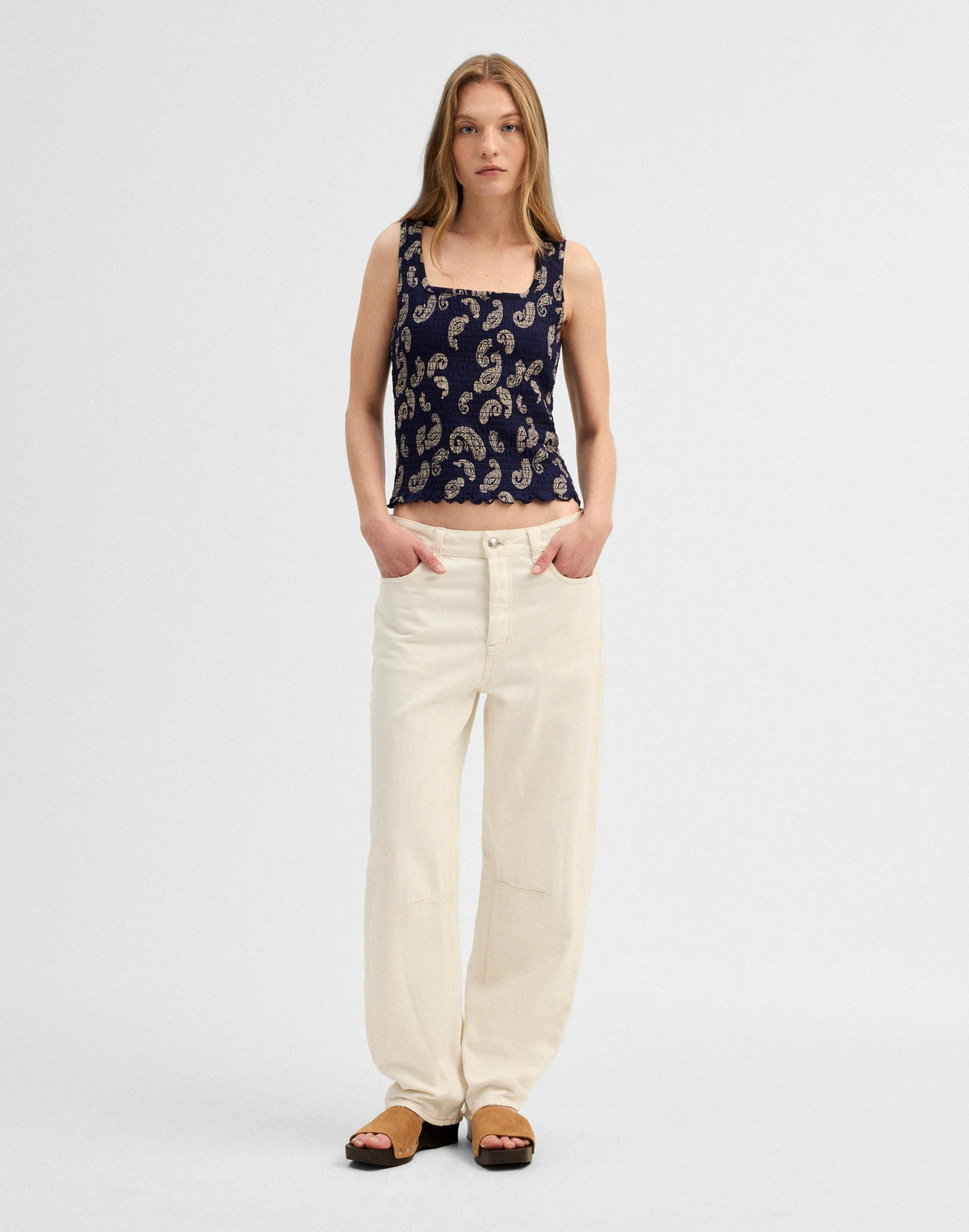 Madewell Madewell x Shopbop Smocked Squareneck Tank Tossed Paisley Midnight