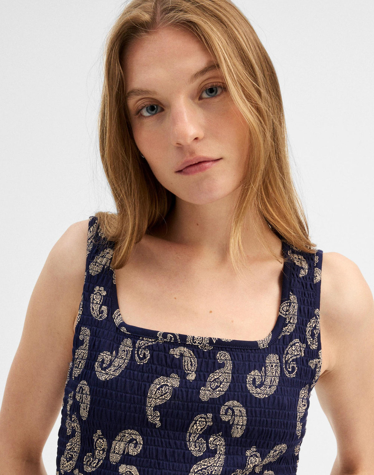 Madewell Madewell x Shopbop Smocked Squareneck Tank Tossed Paisley Midnight