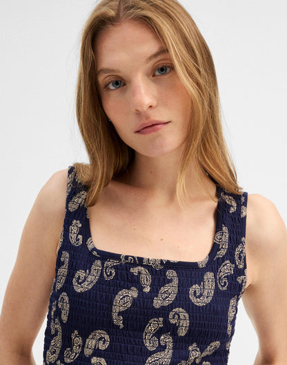 Madewell Madewell x Shopbop Smocked Squareneck Tank Tossed Paisley Midnight