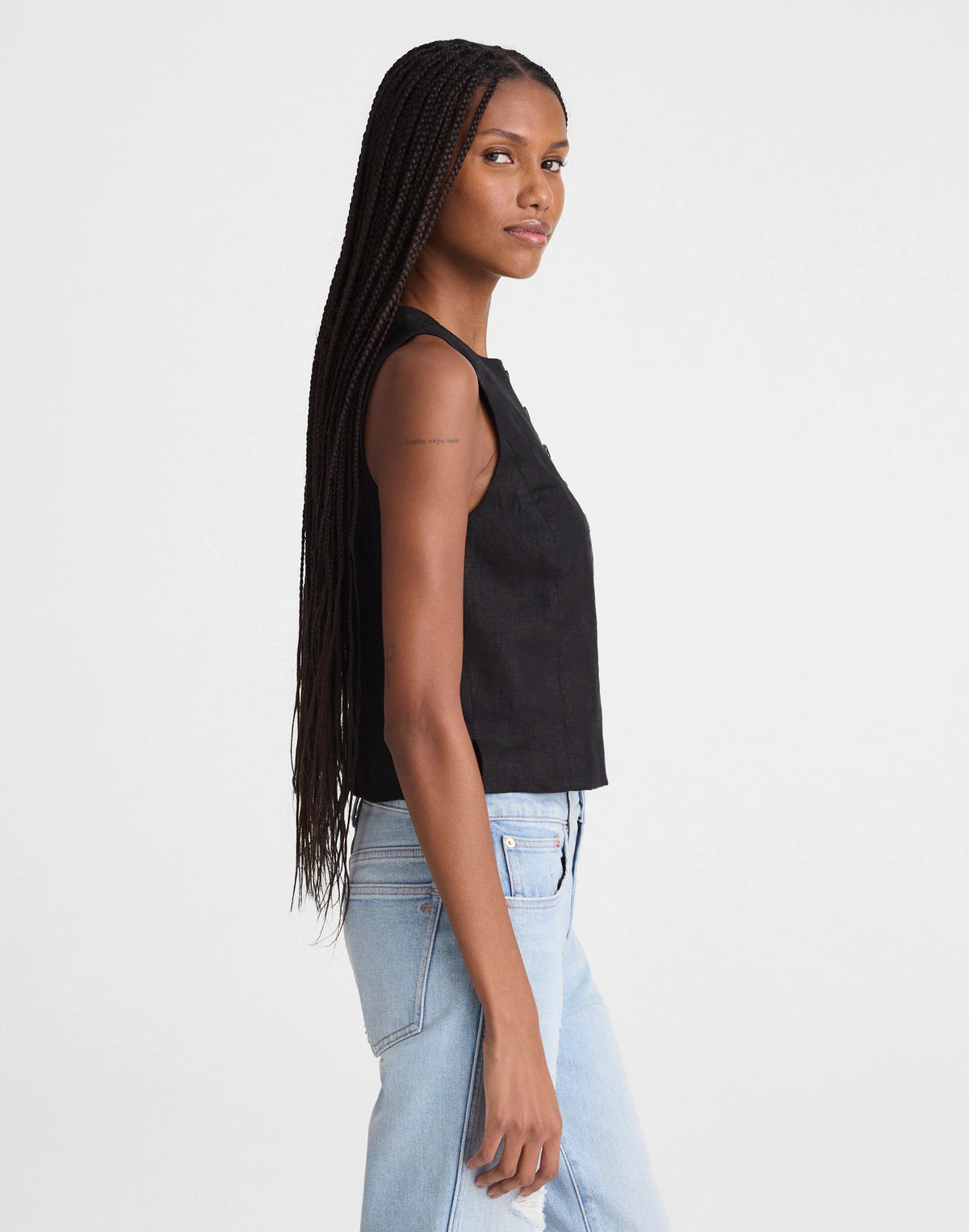 Madewell Button-Front Shell Top in 100% Linen Jet Black