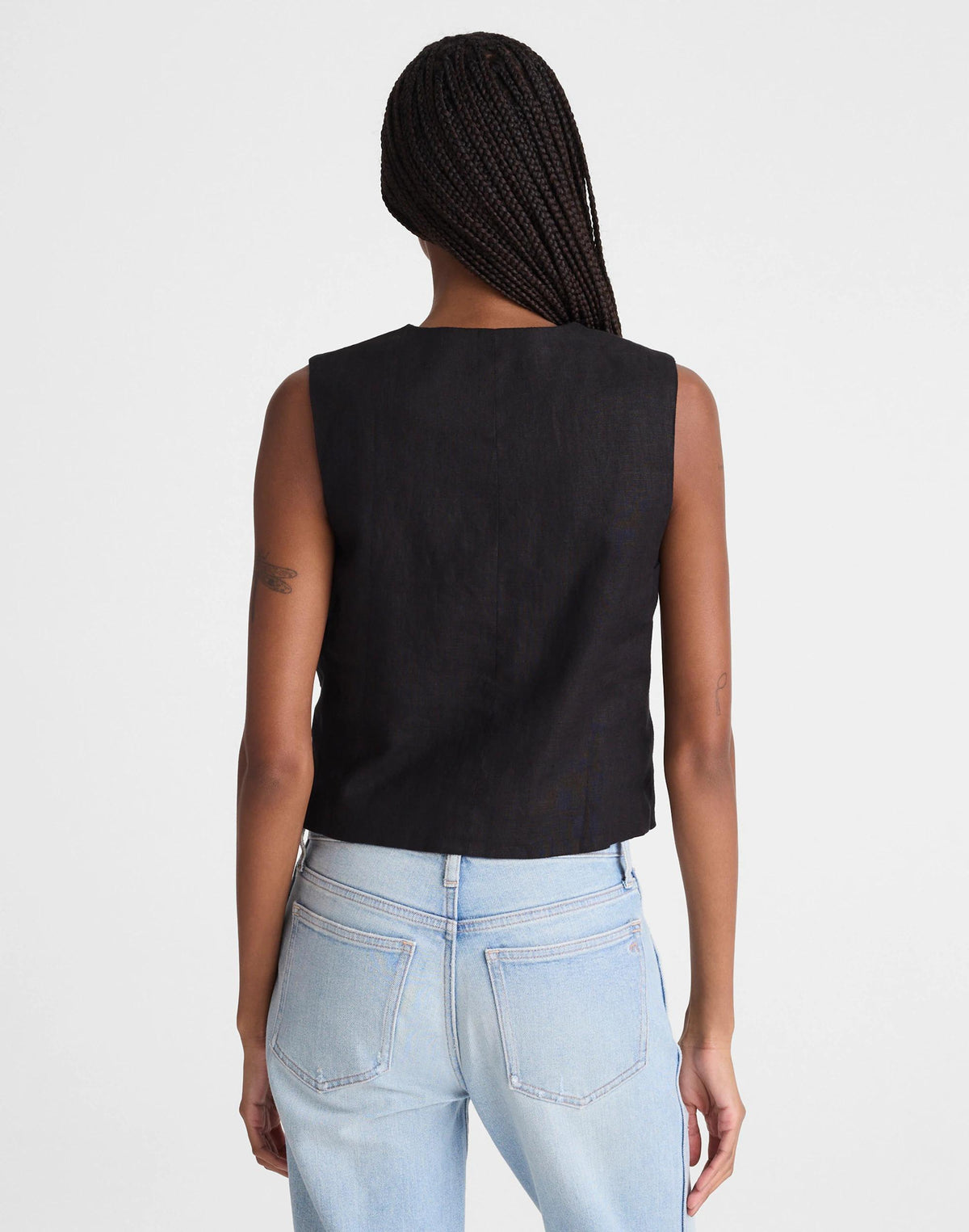 Madewell Button-Front Shell Top in 100% Linen Jet Black