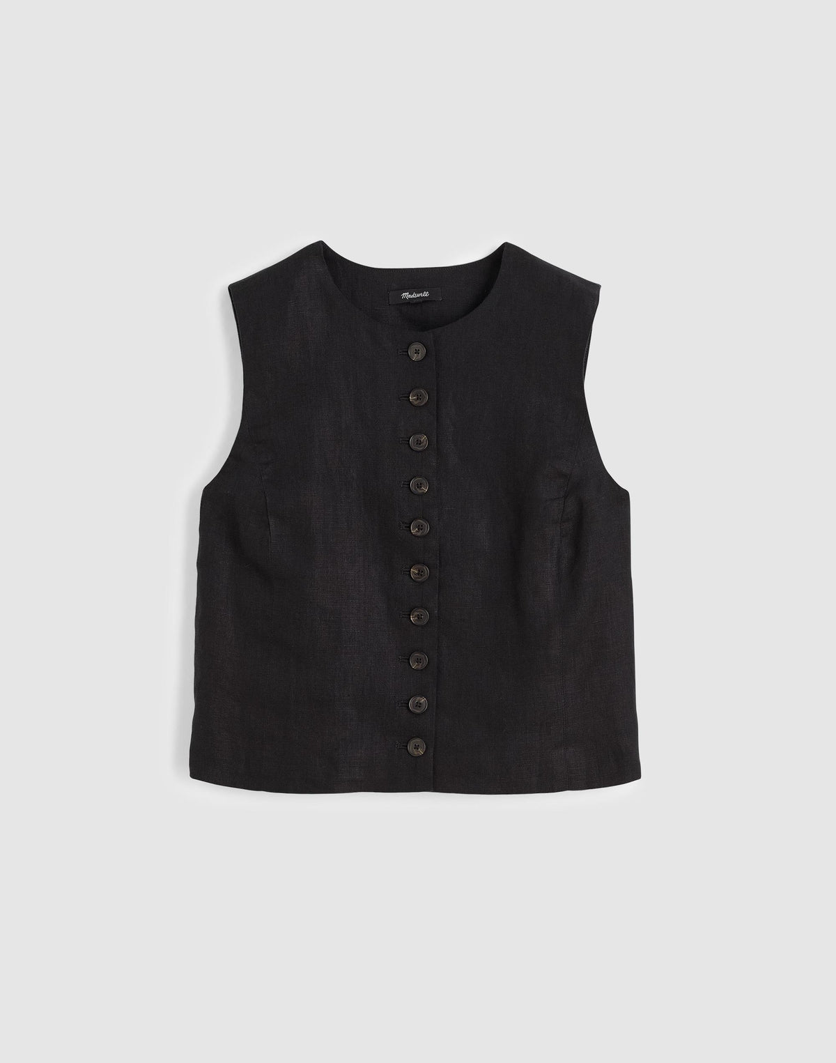 Madewell Button-Front Shell Top in 100% Linen Jet Black