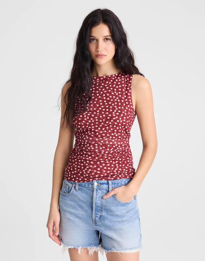 Madewell Cinched Double-Layered Mesh Top Red Currant