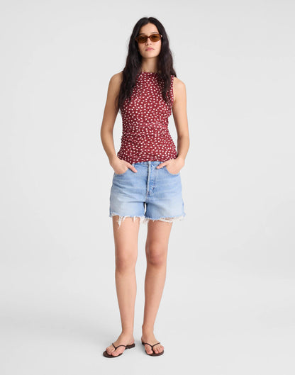 Madewell Cinched Double-Layered Mesh Top Red Currant
