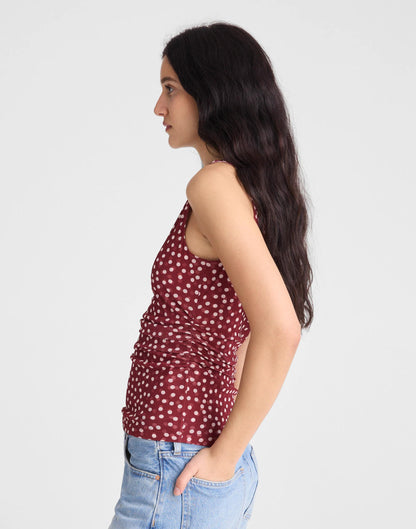 Madewell Cinched Double-Layered Mesh Top Red Currant