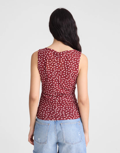 Madewell Cinched Double-Layered Mesh Top Red Currant